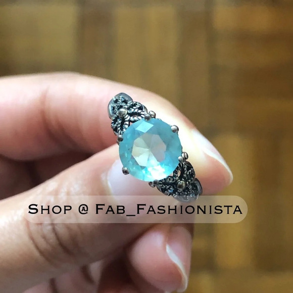Aquamarine Sterling Silver Ring size 7 simulated - Picture 4 of 9